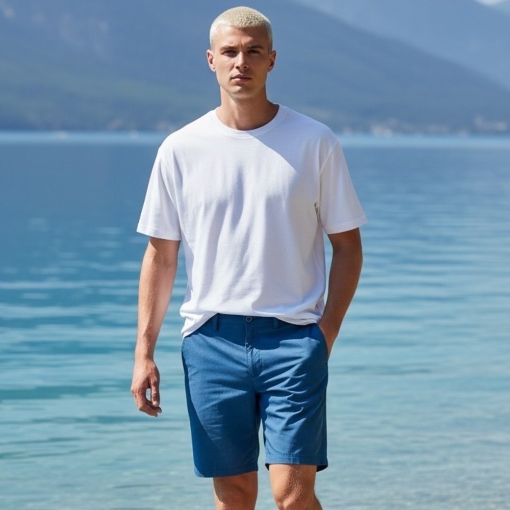 Travis Mathew Beck Mens Blue Heathered Golf Chino Shorts Size 36 10.5 Inseam‎